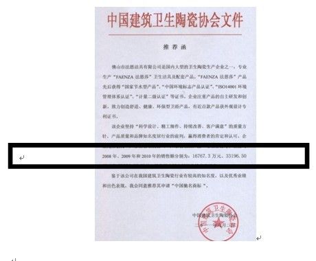 法恩莎被国家工商局认定为2011年中国驰名商标