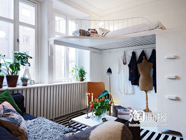 51平米温馨现代的公寓 小床架下隐藏衣柜(图) 