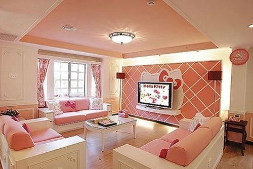 粉色Hello Kitty主题大厅，经典头像电视墙