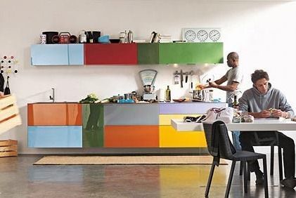 多款烤漆板组合橱柜 几何色明亮厨房(组图) 