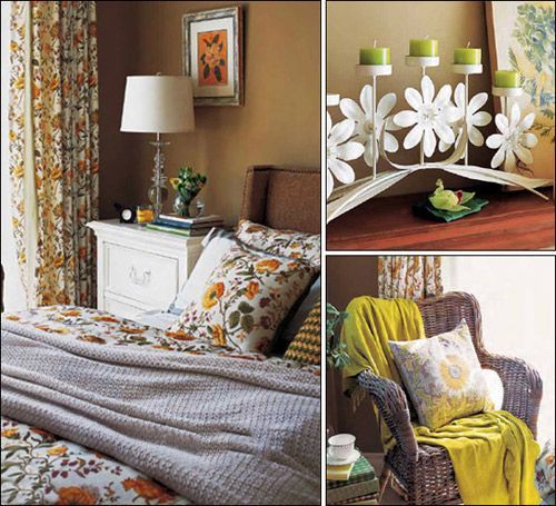 细碎花朵图案的窗帘基底是轻柔的白色，给人以宁静与清新，随风轻扬时，能使私密性良好的卧室产生起伏的曲线美感