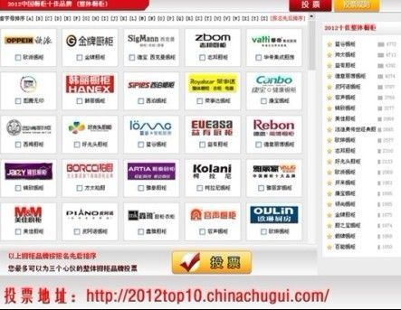 2012中国橱柜十佳品牌整体橱柜类投票展示