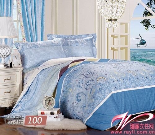 湖水蓝印花床品彰显卧室高品质