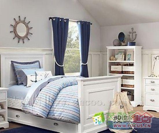 海洋蓝色床品 营造男孩房的简洁风格(组图) 