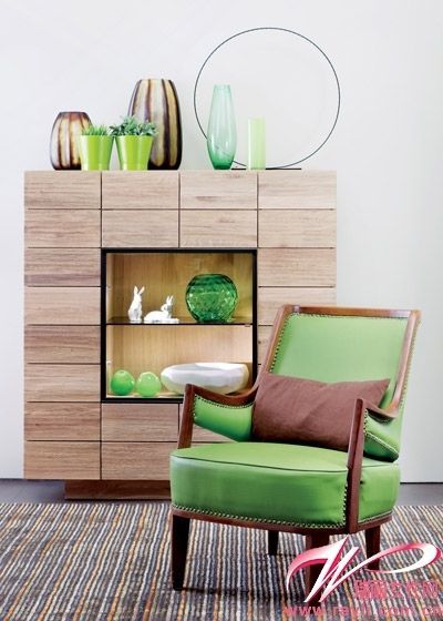 木色加入绿意座椅和饰品让空间绽放年轻感觉