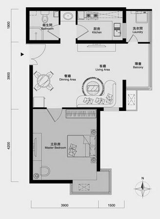 55平黑白灰小户型家居设计