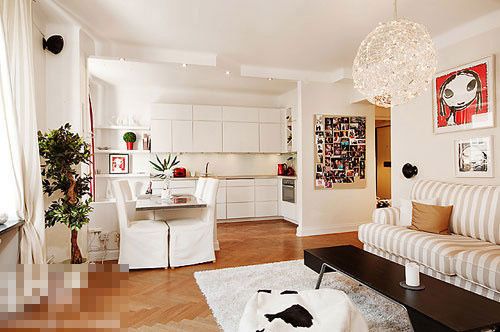 54平米的简约古典公寓 白色地板清爽搭配 