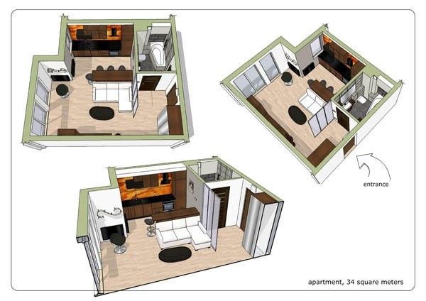 34平米小户型公寓 巧用撞色对比扩空间（图） 