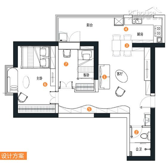 75平米2室2厅 5万块装出个性实用婚房（图） 