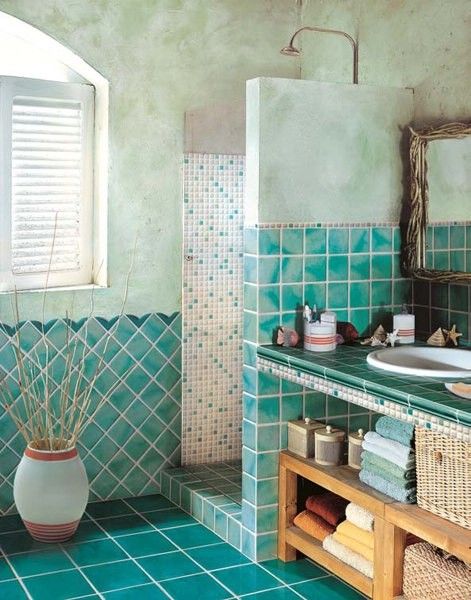 别有洞天的瓷砖色彩搭配 营造一个美丽的浴室 