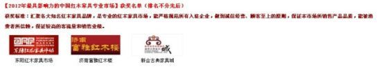 2012年最具影响力的中国红木家具专业市场榜单
