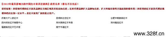 2012年最具影响力的中国红木家具经销商榜单