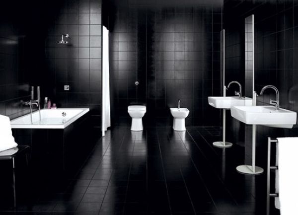 经典又时尚  黑色瓷砖浴室家居设计（图） 