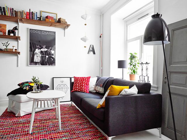 54平米黑白红的小世界 时尚北欧风格家居 