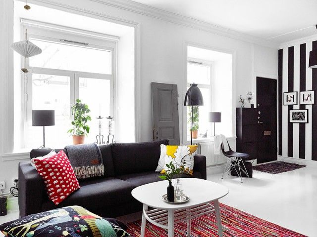 54平米黑白红的小世界 时尚北欧风格家居 