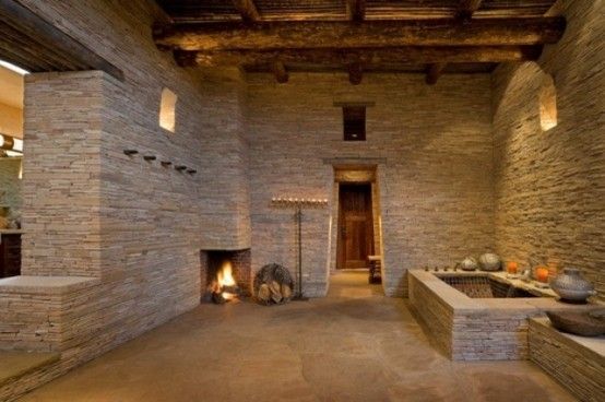 50个带壁炉的卫浴间装修设计，冬日泡澡更温暖 