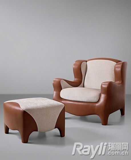 domus巧克力色沙发+脚凳