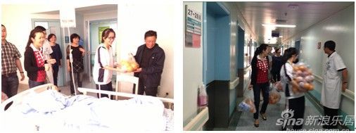 马可波罗瓷砖四川成都久善博达董事长汤亚女士到华西医院看望地震伤员，送去食品和衣物