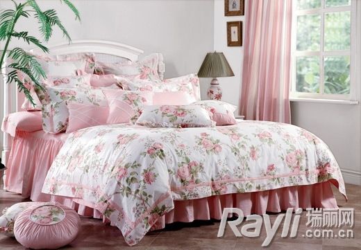 粉色田园花卉床品＋粉色床单